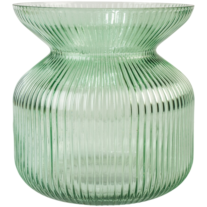 Glass Vase Ribbed Aqua