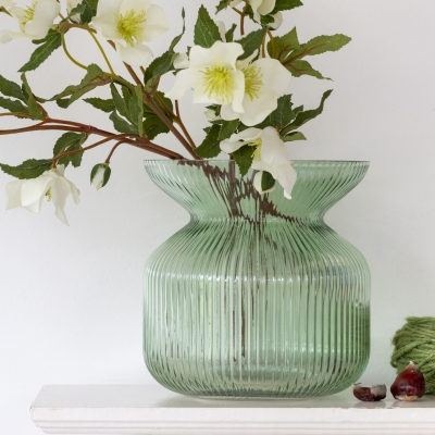 Glass Vase Ribbed Aqua