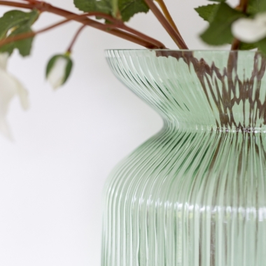 Glass Vase Ribbed Aqua